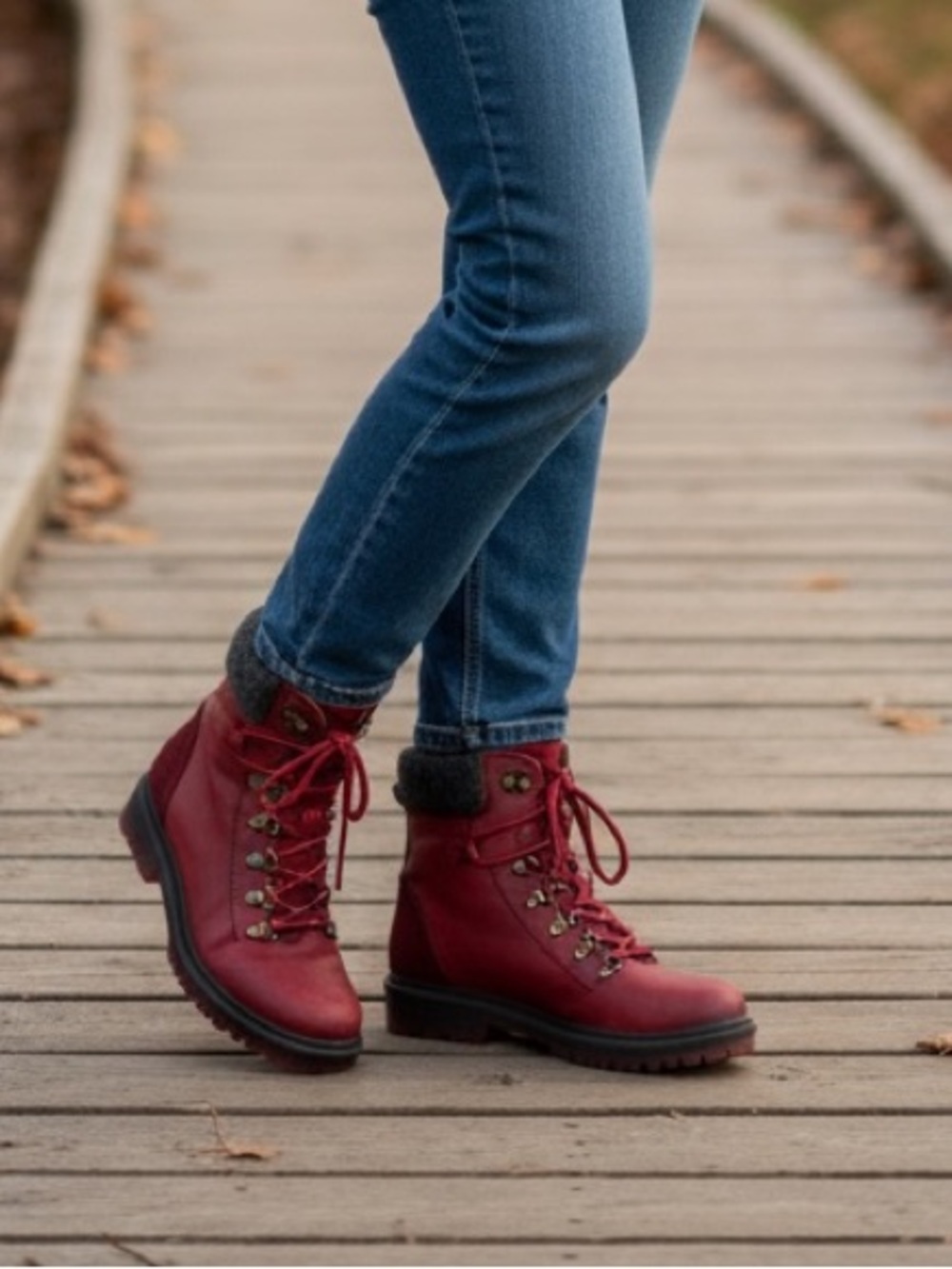 Bos & Co Axel Waterproof Leather Combat Boots Red Wine Wool Lined EU 40 US 9-9.5